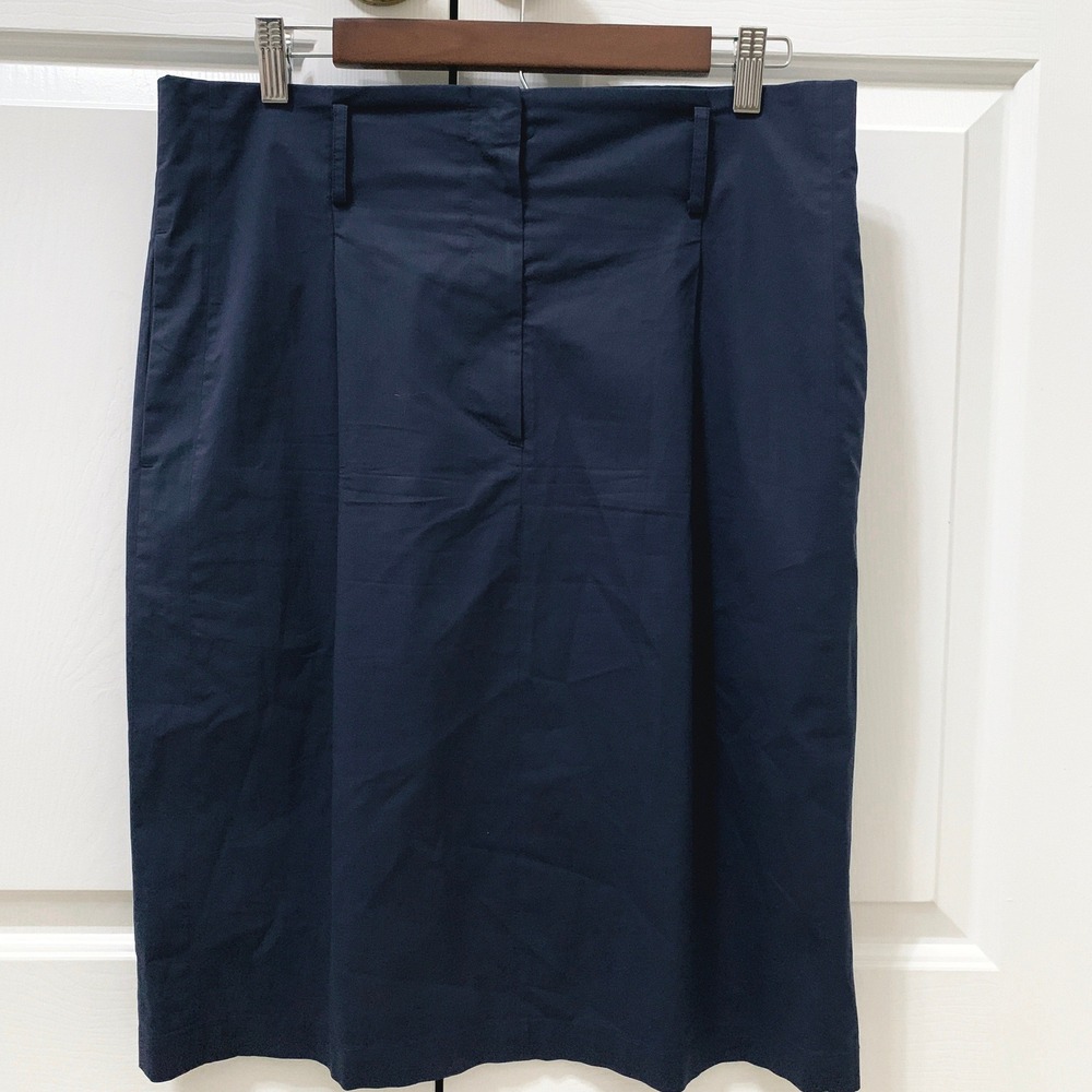 Theory Pencil Skirt Women's Size 10 Navy Blue Pockets Pleated Made in‎ USA